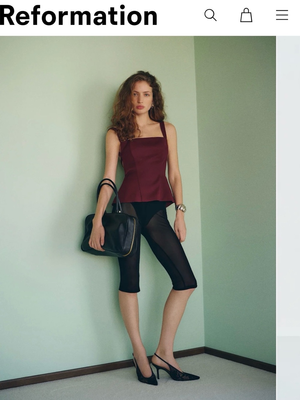Reformation Black Cropped Sheer Capri Leggings